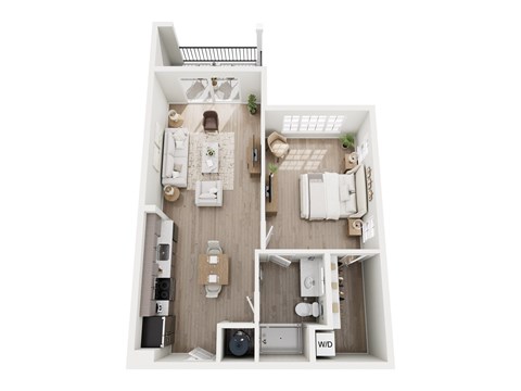 Floor plan for 1 bed, 1 bath, 787 sqft